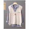 文藝針織V領(lǐng)馬甲女裝春秋新品寬松套頭休閑馬夾背心無(wú)袖坎肩上衣 3916米色 M  【建議96斤-110斤】 曬單實(shí)拍圖