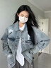衣然呈品春秋新款破洞外套女ins高街潮牌港風(fēng)日系原宿韓版潮流寬松夾克女 藍色 M 【建議105-120斤】 曬單實(shí)拍圖
