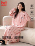 貓人（MiiOW）純棉睡裙女秋冬季長(cháng)袖睡衣女大碼待產(chǎn)裙連衣裙開(kāi)衫家居服可外穿 桃粉小貓 【舒適純棉 柔軟親膚】 XL  【建議120-140斤】 曬單實(shí)拍圖