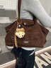 森馬（Semir）大容量休閑腋下包女2026新款麂皮絨復古單肩托特包 棕色 曬單實(shí)拍圖