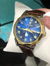 POEDAGAR瑞士正品男士手表奢華防水時(shí)尚韓版雙日歷夜光潮流手表男石英腕表 810間金殼藍面皮帶款 41mm 曬單實(shí)拍圖