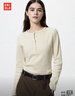 優(yōu)衣庫女裝羅紋亨利領(lǐng)T恤/長(cháng)袖修身短款內搭打底479591 487908 487908/30淺米色 M 曬單實(shí)拍圖