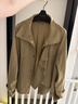 ELLE卡其色立領(lǐng)廓形短外套女2026春季新款高級感時(shí)髦休閑獨特上衣 卡其 M 曬單實(shí)拍圖
