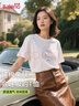 班尼路（Baleno）減齡純棉t恤女夏季新款煙花ins爆款打底衫寬松顯瘦短袖女裝上衣服 曬單實(shí)拍圖