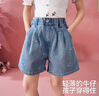 ASK JUNIOR蝴蝶結兒童褲子2026夏季中大童牛仔短褲A字型熱褲女童 藍色 150 曬單實(shí)拍圖
