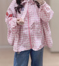 LALABOBO【防曬】兔耳朵連帽外套女裝25新款格子可愛(ài)寬松上衣LBEB-WSDW11 粉色 UPF50+ S 曬單實(shí)拍圖