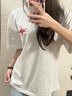 棉致北極星刺繡短袖t恤女夏季新款小眾高街寬松半袖設計感衣服打底衫 CX7226白灰紅【高品質(zhì)】 L 105-115斤 曬單實(shí)拍圖