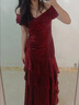 GJFD【露西亞莊園】法式紅色一字肩輕奢荷葉邊連衣裙春秋高級感禮服裙 千禧紅 M 曬單實(shí)拍圖