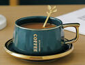 廣隆智美歐式簡(jiǎn)約陶瓷咖啡杯情侶咖啡杯碟套裝陶瓷奶茶杯辦公室美式咖啡杯 咖啡杯+碟+勺（墨綠色） 曬單實(shí)拍圖