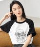 對白【梵高聯(lián)名】寬松插肩袖顯瘦T恤女2026夏新款設計感純棉上衣 黑白拼色 S 曬單實(shí)拍圖