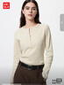 優(yōu)衣庫女裝羅紋亨利領(lǐng)T恤/長(cháng)袖修身短款內搭打底479591 487908 487908/30淺米色 M 曬單實(shí)拍圖