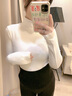棲紀 白色半高領(lǐng)打底衫女長袖春秋冬季百搭中領(lǐng)修身內(nèi)搭上衣 白色-高領(lǐng)【不加絨】 L  建議(100-110斤) 曬單實拍圖