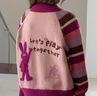 圖圖小象女童毛衣外套2026春秋拼色條紋兒童開(kāi)衫圓領(lǐng)線(xiàn)衫上衣中大童針織衫 粉色 150 身高約150cm 曬單實(shí)拍圖