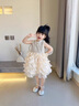G.duck小黃鴨童裝公主裙女童連衣裙夏季翅膀亮片蛋糕裙兒童裙子蓬蓬裙夏 香檳色 80 適合9-12月(75-85cm) 曬單實(shí)拍圖