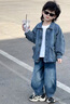 鄰家米其（LINJIAMIQI）兒童牛仔套裝春裝男孩帥氣2026新款春季寶寶男童裝春秋款小孩衣服 XT8080（外套+褲子）-藍色 110 碼/身高110cm左右（3-4歲） 曬單實(shí)拍圖