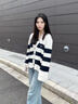 TOMMY JEANS【含羊毛混紡】秋冬女條紋肌理感慵懶寬松針織開衫外套18676 藍(lán)白紅拼色YBH M （推薦：115-130斤） 曬單實(shí)拍圖