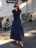 圣保美短袖連衣裙女夏季2026新款海邊度假氣質(zhì)顯瘦a字裙子韓系穿搭長(cháng)裙 藏青色連衣裙 S 曬單實(shí)拍圖