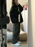 LEDP原宿外套女學(xué)生棒球服春秋寬松休閑百搭潮流沖鋒衣夾克上衣潮 黑色款  有里布 L 105-120斤- 曬單實(shí)拍圖