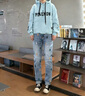 薩拉維夫（SLLAVIF）品牌牛仔褲男春秋潮牌刺繡水洗修身小腳彈力百搭時(shí)尚休閑長(cháng)褲子 淺藍色 28 曬單實(shí)拍圖