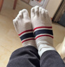 棉滿(mǎn)滿(mǎn)五指襪男春秋季純棉襪子抗菌吸汗運動(dòng)風(fēng)條紋五趾分趾中筒襪4雙ql 曬單實(shí)拍圖