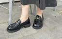 天美意樂(lè )福鞋英倫女單鞋休閑女鞋新款 黑色 37 曬單實(shí)拍圖