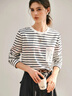 Olrain歐芮兒條紋長(cháng)袖T恤女裝春季設計感口袋刺繡上衣 條紋（升級款） M 曬單實(shí)拍圖