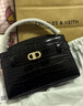 CHARLES&KEITH鱷魚(yú)紋凱莉包手提斜挎婚包包女包生日禮物CK2-50270880-1 Black黑色 S 曬單實(shí)拍圖