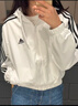 adidas寬松連帽夾克外套女裝阿迪達斯官方輕運動(dòng)   白/黑色   S 曬單實(shí)拍圖