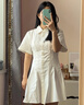UR夏季新款女裝通勤風(fēng)壓褶修身短袖棉質(zhì)連衣裙UWU740075 本白 S 曬單實(shí)拍圖
