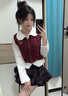 LEDP韓系學(xué)院風(fēng)春秋季套裝襯衫馬甲領(lǐng)帶半身裙子四件套女生 襯衫+馬甲+裙子+領(lǐng)帶 【四件套4444】 L 105-115斤 曬單實(shí)拍圖