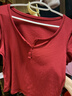 三彩2026春季新款休閑大U領(lǐng)正肩短袖T恤套頭衫修身短款上衣簡(jiǎn)約M 大紅色 M 160/84A 曬單實(shí)拍圖