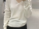 ELLE【明星同款】V領(lǐng)針織衫女2025冬新款山羊絨休閑打底衫毛衣 白色 M 曬單實(shí)拍圖
