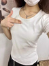 棉致重磅純棉正肩U領(lǐng)短袖t恤女夏季新款半袖設計感修身顯瘦衣服打底衫 088白色【高品質(zhì)】 L 105-120斤 曬單實(shí)拍圖