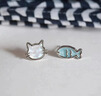 芯奢S999純銀卡通耳釘女藍色小魚(yú)貓咪養耳洞可愛(ài)學(xué)生黨甜妹足銀耳飾 白貓藍魚(yú)耳釘【足銀養耳洞款】 曬單實(shí)拍圖