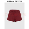 UR秋季新款女裝休閑松緊腰抽繩荷葉邊短褲UYY650065 酒紅色 (偏短有內襯) S 曬單實(shí)拍圖