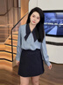 艾美琦美（AIMEIQIMEI）春裝新款胖mm大碼女裝通勤氣質(zhì)長(cháng)袖襯衫顯瘦長(cháng)袖連衣裙褲套裝春秋 長(cháng)款半身裙兩件套 XL [建議120-140斤] 曬單實(shí)拍圖