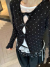 LDBE美式復古波點(diǎn)假兩件拼接蕾絲長(cháng)袖t恤女早春獨特修身顯瘦內搭上衣 黑色波點(diǎn) L 90-110斤 曬單實(shí)拍圖