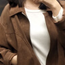 自巧小個(gè)子復古仿麂皮絨短外套小翻領(lǐng)下擺收口2026年春季新品女 栗子棕 M （尺碼：4） 曬單實(shí)拍圖