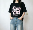FIVE CM短袖t恤男女2026設計小眾趣味字母圓領(lǐng)半袖情侶落肩打底衫 黑色 L 建議120-140斤 曬單實(shí)拍圖