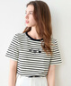 百圖betu女裝夏季新款T恤撞色領(lǐng)邊意趣圖案條紋棉感短袖女2503X05 黑白條 M （黑白條預售04/13發(fā)貨） 曬單實(shí)拍圖