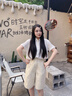 MUSINSA STANDARD韓國26春季新品女士寬松闊腿版棉質(zhì)百慕大短褲 奶油色（CR） 25 曬單實(shí)拍圖