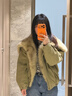 UR冬季新款女裝流光風(fēng)拼接毛領(lǐng)超寬松棉服外套UWJ150072 卡其綠 (偏寬松) S 曬單實(shí)拍圖