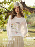 Olrain歐芮兒白色松弛感休閑減齡印花長(cháng)袖T恤2026春新款別致上衣女裝 白色 L 曬單實(shí)拍圖