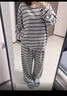 南木熊睡衣女秋冬德絨家居服套裝韓版條紋圓領(lǐng)長(cháng)袖保暖打底衫女可外穿 條紋睡衣L碼【100-120斤】 曬單實(shí)拍圖
