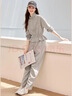 白鹿語(yǔ)立領(lǐng)收腰外套長(cháng)褲套裝25秋新款簡(jiǎn)約開(kāi)衫休閑褲2件套女 花灰 M 曬單實(shí)拍圖