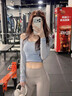 元氣女孩瑜伽服女春季運動(dòng)上衣帶胸墊緊身顯瘦長(cháng)袖氣質(zhì)時(shí)尚跑步訓練健身服 藍色 【一體固定杯 / 網(wǎng)紗bra二合一】 XL （建議125-140斤） 曬單實(shí)拍圖