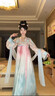 玉衡漢服成年人女古裝新中式女裝套裝（春海棠）唐刺繡齊胸對襟春夏 藍色袖口上衣+藍粉色下裙+披帛 S 105斤以下 曬單實(shí)拍圖