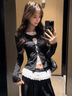 LDBE韓系波點(diǎn)假兩件拼接蕾絲長(cháng)袖t恤女早春2026新款修身顯瘦獨特上衣 黑色波點(diǎn) XL 110-120斤 曬單實(shí)拍圖