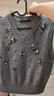 MO&Co.毛衣背心搖滾鏡面珠片釘鉆短款V領(lǐng)綿羊毛針織衫摩安珂 中花灰色 S 160 曬單實(shí)拍圖