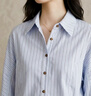 百圖（betu）女裝2026年春季新款襯衫法式氣質(zhì)時(shí)尚條紋純棉長(cháng)袖上衣女2601T22 藍色 M 曬單實(shí)拍圖